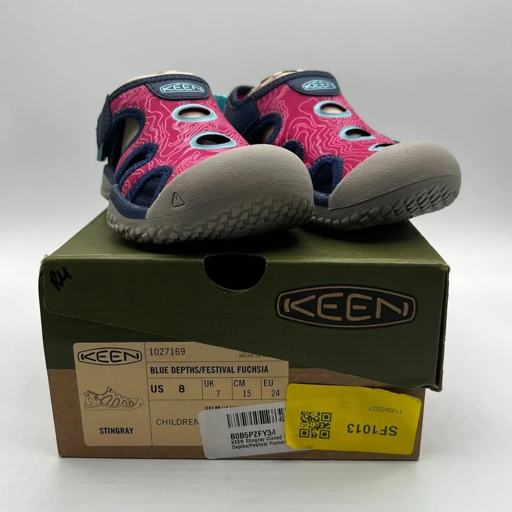 KEEN Kids Stingray Blue Depths Festival Fuchsia Waterproof Sandals Size 8‎